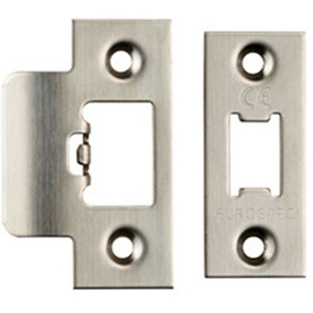 Forend Strike & Fixing Pack Suitable for Tubular Latch Satin Steel