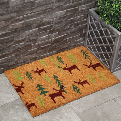 Forest Coir Door Mat 24" Christmas Tree Red and Green 40x60cm