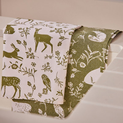 Forest Friends Animal Print 100% Cotton 2 Pack Tea Towel - 4
