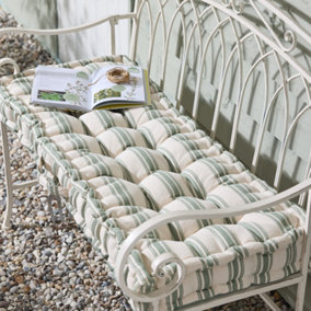 Forest Green Cotton Stripe Indoor Outdoor Garden Bench Cushion
