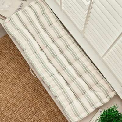Forest Green Cotton Stripe Indoor Outdoor Garden Bench Cushion - 3