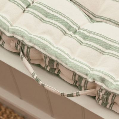 Forest Green Cotton Stripe Indoor Outdoor Garden Bench Cushion - 4