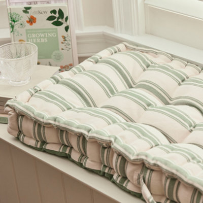 Forest Green Cotton Stripe Indoor Outdoor Garden Bench Cushion - 5