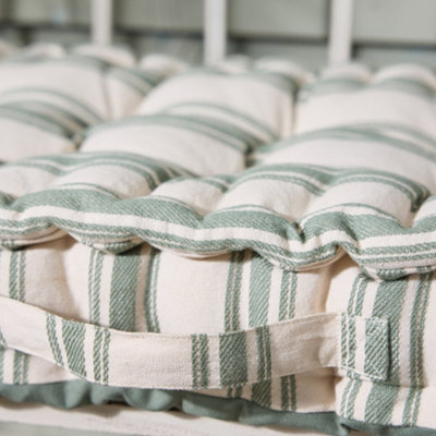 Forest Green Cotton Stripe Indoor Outdoor Garden Bench Cushion - 6