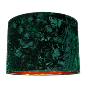 Forest Green Crushed Velvet 16 Floor/Pendant Lampshade with Shiny Copper Inner