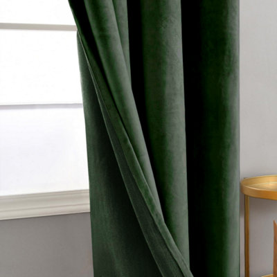 Bagaille VELOURS CURTAIN ★ GREEN Forest Green Velvet Blackout Eyelet Curtains - 46x54 Inch Drop - Pair