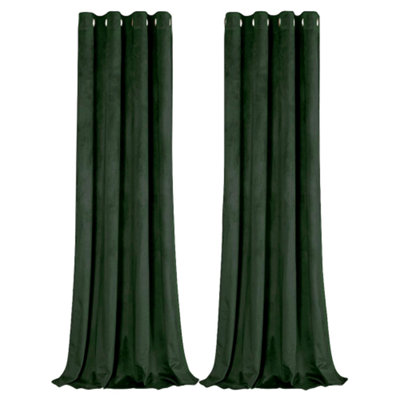 Forest Green Velvet Blackout Eyelet Curtains - 46x63 Inch Drop - Pair