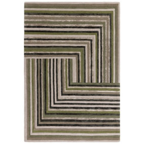 Forest Striped Wool Luxurious ,Handmade Modern Abstract Optical/ (3D) For Living room and Bedroom-120cm X 170cm