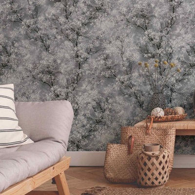 Forest Wallpaper Cosy & Relax New Walls A.S. Création Non-Woven Wallpaper 10.05 m x 0.53 m Grey Black White