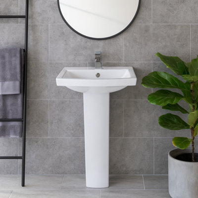 Forge Square Design Basin & Pedestal Bathroom Sink with Anti Bacterial ...