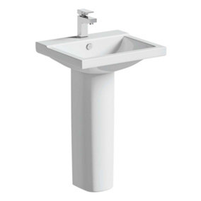 Forge Square Design Basin & Pedestal Bathroom Sink with Anti Bacterial Glaze