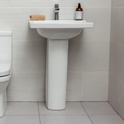 Forge Square Design Basin & Pedestal Bathroom Sink with Anti Bacterial Glaze - 3