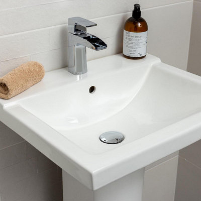 Forge Square Design Basin & Pedestal Bathroom Sink with Anti Bacterial Glaze - 5