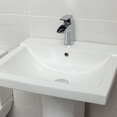 Forge Square Design Basin & Pedestal Bathroom Sink with Anti Bacterial Glaze - 6