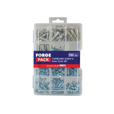 Forgefix 280 Piece Screw and Wall Rawl Plug Assorted Set in Organiser FPSPSET