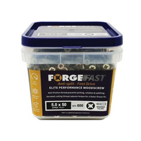 ForgeFix FFP550YT ForgeFast Pozi Compatible Elite Performance Wood Screw ZY 5.0 x 50mm Tub 600 FORFFP550YT