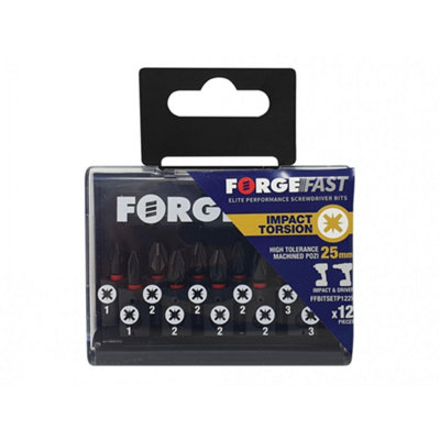 Forgefix Forgefast Pozidriv Compatible Impact Bit Set, 12 Piece Black ...