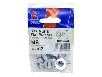 ForgeFix FPKNW8 Nut & Washer M8 ForgePack 12 FORFPKNW8