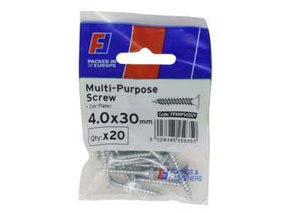 ForgeFix Multi-Purpose Pozi Screw CSK ST ZP 4.0 x 30mm ForgePack 20 FORFPMS430Z