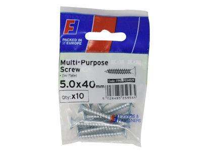 ForgeFix Multi-Purpose Pozi Screw CSK ST ZP 5.0 x 40mm ForgePack 10 FORFPMS540Z