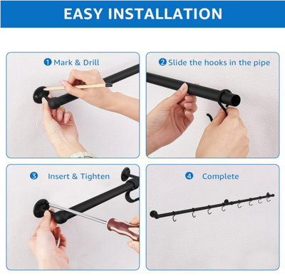 Forgeworks Easy-Fit Kitchen Utensil Rail Kit - Matt Black - 100cm with ...