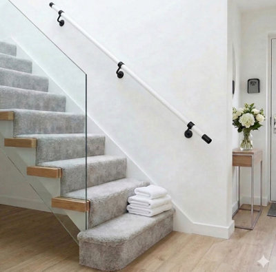 Forgeworks Premium 2.4m Matt White & Matt Black Indoor Stair Handrail ...