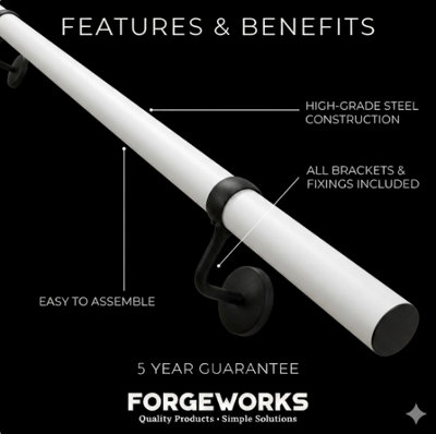 Forgeworks Premium 3.6m Matt White & Matt Black Indoor Stair Handrail ...