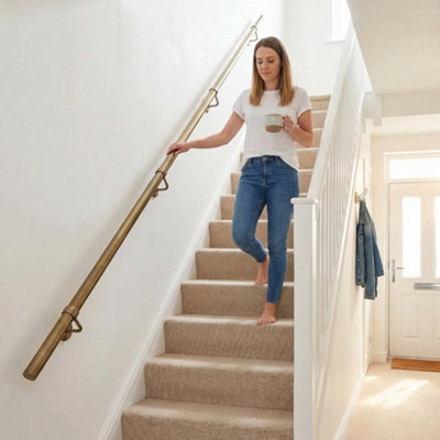 Forgeworks Premium Antique Brass 3.6m Indoor Stair Handrail Kit. Easy Install all in One Box with brackets & endcaps 5Yr Guarantee