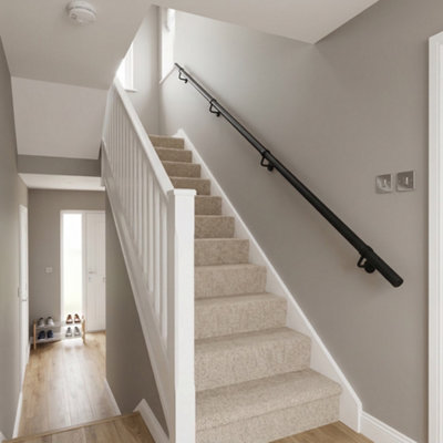 Forgeworks Premium Matt Black 3.6m Indoor Stair Handrail Kit - Easy Install all in One Box with brackets & endcaps - 5Yr Guarantee