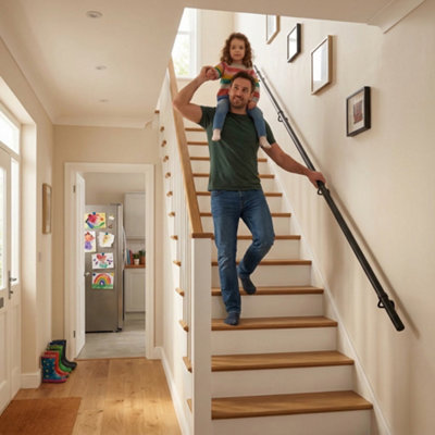 Forgeworks Premium Matt Black 3.6m Indoor Stair Handrail Kit - Easy Install all in One Box with brackets & endcaps - 5Yr Guarantee