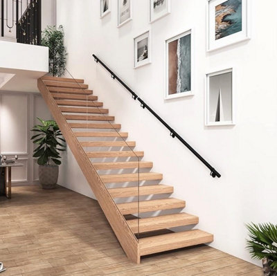 Forgeworks Premium Matt Black Steel 3.6m Indoor Stair Handrail Kit - Easy Install all in One Box including brackets and endcaps