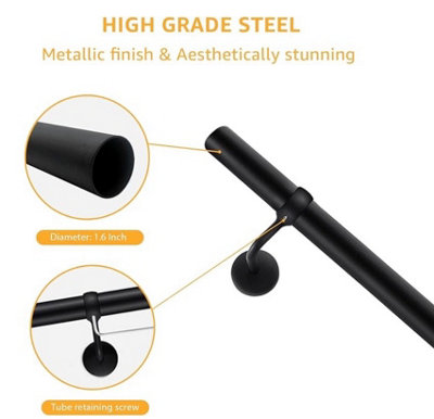 Forgeworks Premium Matt Black Steel 3.6m Indoor Stair Handrail Kit - Easy Install all in One Box including brackets and endcaps - 3