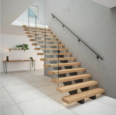 Forgeworks Premium Matt Black Steel 3.6m Indoor Stair Handrail Kit - Easy Install all in One Box including brackets and endcaps - 4