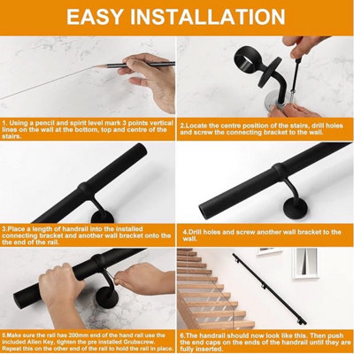 Forgeworks Premium Matt Black Steel 3.6m Indoor Stair Handrail Kit - Easy Install all in One Box including brackets and endcaps - 5
