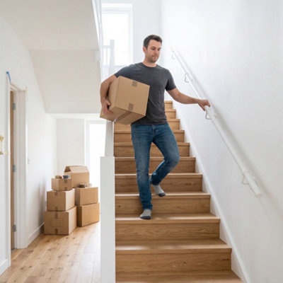 Forgeworks Premium Matt White 3.6m Indoor Stair Handrail Kit. Easy Install all in One Box with brackets & endcaps 5 Yr Guarantee