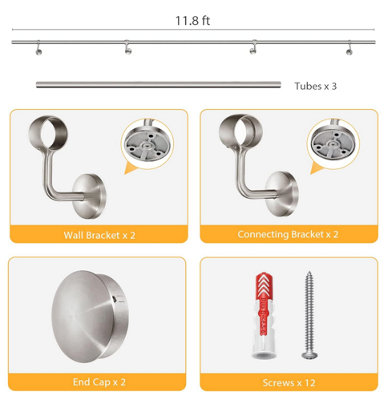 Forgeworks Premium Polished Steel 3.6m Indoor Stair Handrail Kit - Easy Install all in One Box - 4