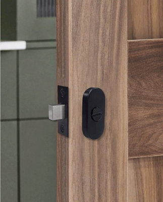 Forgeworks Slim Bathroom Turn Lock with Matt Black Finish - with fixings