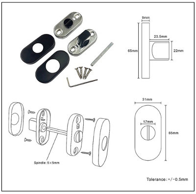 Forgeworks Slim Bathroom Turn Lock with Matt Black Finish - with fixings