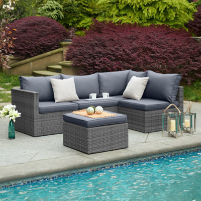 Forli 6 Seater Rattan Corner Sofa & Footstool Garden Furniture Set With ...
