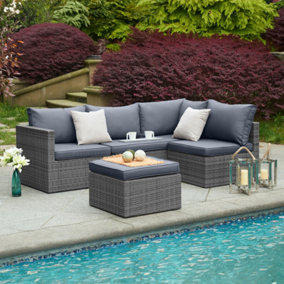 Forli 6 Seater Rattan Corner Sofa & Footstool Garden Furniture Set With Rain Cover