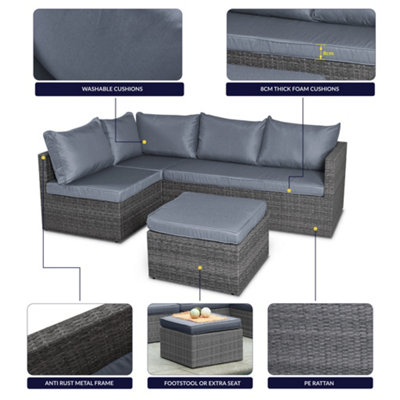 Forli 6 Seater Rattan Corner Sofa & Footstool Garden Furniture Set With ...