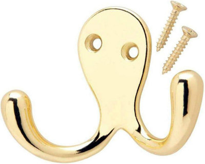 Fort Fasteners Robe Hooks Twin Brass Plated Pack of 2