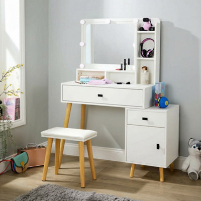 Forta 2 Drawer White LED Mirror Dressing Table & Stool Set