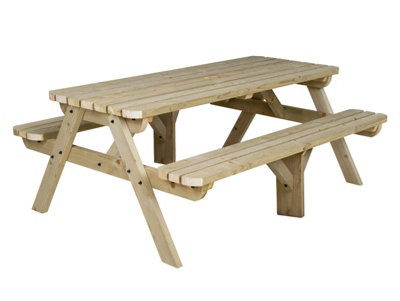 Fortem Rounded Pub Style Picnic Table Benches Set (8ft, Natural finish ...