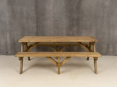 Fortem Rounded Pub Style Picnic Table Benches Set (8ft, Rustic brown)