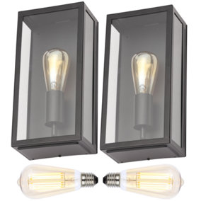 Forum Lighting Box Lantern Wall Light: Black: Twin Pack & 2x Bulbs