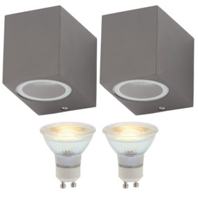 Forum Lighting Square Wall Downlight: Anthracite Grey: Twin Pack & 2x GU10s