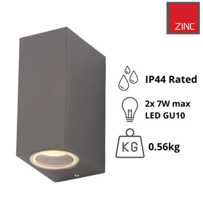 Forum Lighting Up Down Wall Light: Anthracite Grey: Twin Pack & 4x GU10s