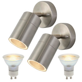 Forum Lighting Up or Down Angled Wall Light: Stainless Steel: Twin Pack & 2x GU10 Bulbs