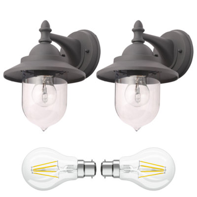 Forum Lighting Wall Light Fishermans Lantern: Anthracite Grey: Twin Pack & 2x Bulbs